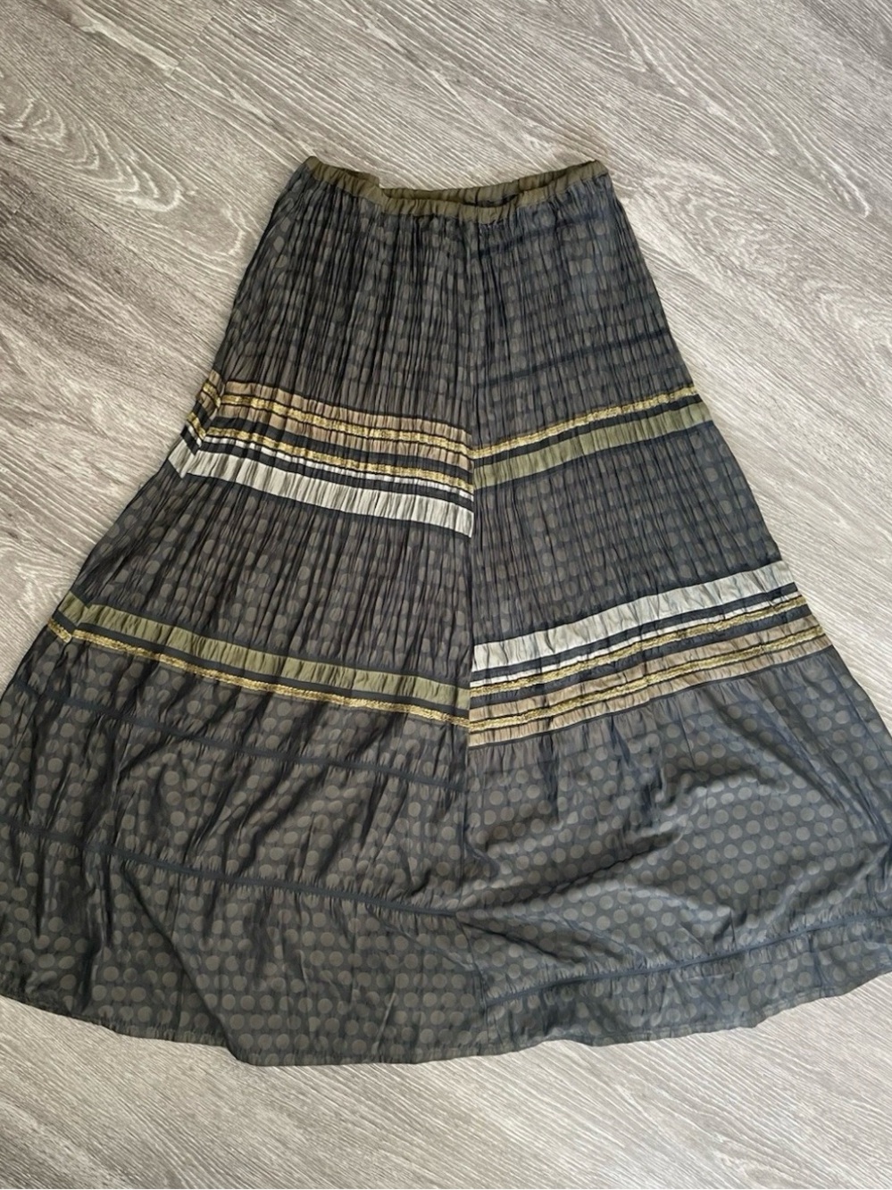Babette San Francisco Skirt Pleated Olive & Black Maxi Skirt